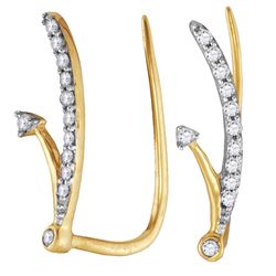 0.10 CTW Diamond Curved Climber Earrings 10KT Yellow Gold - REF-8W9K