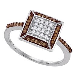 0.25 CTW Cognac-brown Color Diamond Square Cluster Ring 10KT White Gold - REF-18W2K