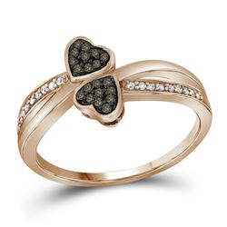 0.10 CTW Cognac-brown Color Diamond Heart Love Ring 10KT Rose Gold - REF-18M7H