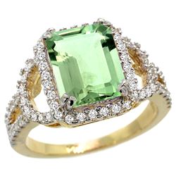 Natural 3.08 ctw green-amethyst & Diamond Engagement Ring 14K Yellow Gold - REF-106R3Z