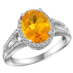 Natural 2.72 ctw citrine & Diamond Engagement Ring 14K White Gold - REF-54H4W