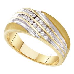 0.25 CTW Mens Channel-set Diamond Diagonal Double Row Ring 10KT Yellow Two-tone Gold - REF-32Y9X