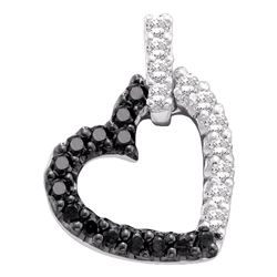 0.31 CTW Black Color Diamond Dangling Heart Pendant 10KT White Gold - REF-16X4Y