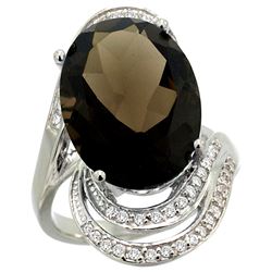 Natural 11.2 ctw smoky-topaz & Diamond Engagement Ring 14K White Gold - REF-95G8M