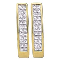 0.50 CTW Princess Diamond Double Row Invisible-set Hoop Earrings 14KT Yellow Gold - REF-52M4H