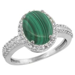 Natural 2.56 ctw Malachite & Diamond Engagement Ring 14K White Gold - REF-39F7N