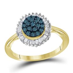 0.50 CTW Blue Color Diamond Framed Cluster Ring 10KT Yellow Gold - REF-22W4K