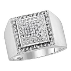 0.30 CTW Mens Diamond Square Cluster Ring 10KT White Gold - REF-44F9N