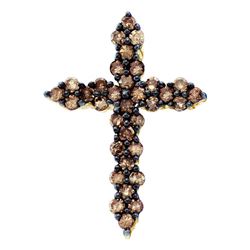 0.52 CTW Cognac-brown Color Diamond Cross Pendant 10KT Yellow Gold - REF-19W4K