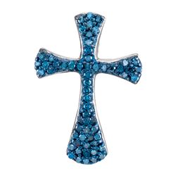 0.33 CTW Blue Color Diamond Cross Pendant 10KT White Gold - REF-16H4M