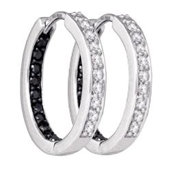 0.49 CTW Black Color Diamond In/Out Hoop Earrings 10KT White Gold - REF-36X2Y