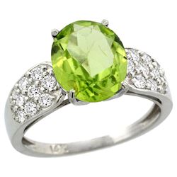 Natural 3.13 ctw peridot & Diamond Engagement Ring 14K White Gold - REF-62Z9Y