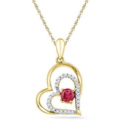 0.45 CTW Created Ruby Heart Love Pendant 10KT Yellow Gold - REF-12M2H