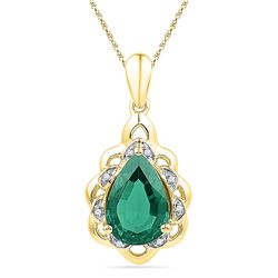 3.41 CTW Pear Created Emerald Solitaire Diamond Pendant 10KT Yellow Gold - REF-22H4M