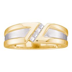 0.15 CTW Mens Princess Diamond Single Row Two-tone Ring 14KT Yellow Gold - REF-49N5F