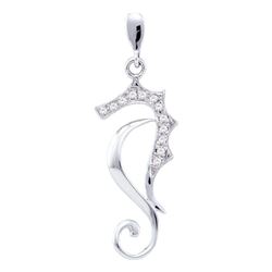 0.05 CTW Diamond Sea Horse Nautical Animal Pendant 10KT White Gold - REF-7F4N