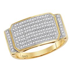 0.50 CTW Mens Pave-set Diamond Rectangle Cluster Ring 10KT Yellow Gold - REF-67X4Y