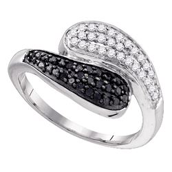 0.46 CTW Black Color Diamond Bypass Ring 10KT White Gold - REF-32H9M