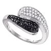 Image 1 : 0.46 CTW Black Color Diamond Bypass Ring 10KT White Gold - REF-32H9M