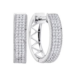 0.33 CTW Diamond Triple Row Pave Hoop Earrings 10KT White Gold - REF-32Y9X