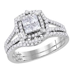 1.04 CTW Princess Diamond Halo Bridal Engagement Ring 14KT White Gold - REF-89N9F