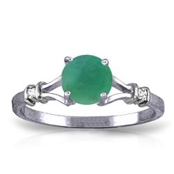 Genuine 0.62 ctw Emerald & Diamond Ring Jewelry 14KT White Gold - REF-33F6Z