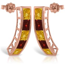 Genuine 4.5 ctw Citrine & Garnet Earrings Jewelry 14KT Rose Gold - REF-38M5T