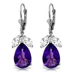 Genuine 13 ctw Amethyst & White Topaz Earrings Jewelry 14KT White Gold - REF-61Y2F