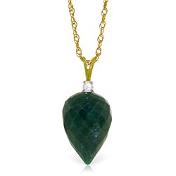 Genuine 12.95 ctw Green Sapphire Corundum & Diamond Necklace Jewelry 14KT Yellow Gold - REF-27X3M