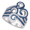 Image 1 : 0.77 CTW Blue Color Diamond Wide Swirl Curl Cocktail Ring 10KT White Gold - REF-59W9K