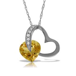 Genuine 3.2 ctw Citrine & Diamond Necklace Jewelry 14KT White Gold - REF-49K6V