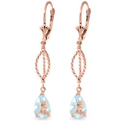 Genuine 3 ctw Aquamarine Earrings Jewelry 14KT Rose Gold - REF-54Z2N