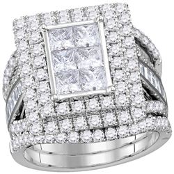 4.07 CTW Princess Diamond Rectangle Cluster Bridal Ring 14KT White Gold - REF-419K9W