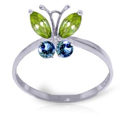 Genuine 0.60 ctw Peridot & Blue Topaz Ring Jewelry 14KT White Gold - REF-28X9M