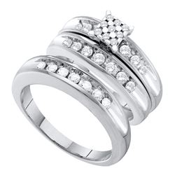 0.74 CTW His & Hers Diamond Cluster Matching Bridal Ring 10KT White Gold - REF-82K4W