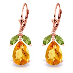 Genuine 13 ctw Citrine & Peridot Earrings Jewelry 14KT Rose Gold - REF-61X2M