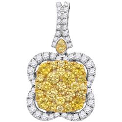 1.63 CTW Yellow Diamond Cluster Pendant 14KT White Gold - REF-149F9N