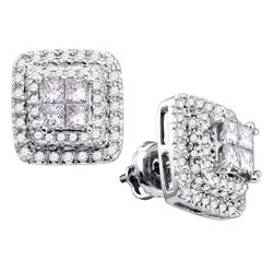 1 CTW Princess Diamond Square Cluster Earrings 14KT White Gold - REF-119X9Y