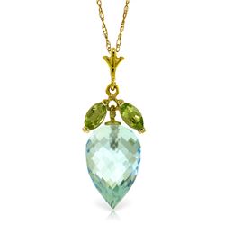 Genuine 11.75 ctw Blue Topaz & Peridot Necklace Jewelry 14KT Yellow Gold - REF-37F2Z