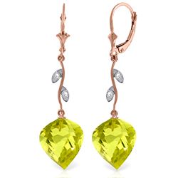 Genuine 21.52 ctw Lemon Quartz & Diamond Earrings Jewelry 14KT Rose Gold - REF-57Y6F