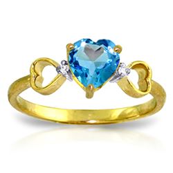 Genuine 0.96 ctw Blue Topaz & Diamond Ring Jewelry 14KT Yellow Gold - REF-41R4P