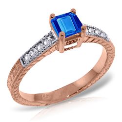 Genuine 0.65 ctw Blue Topaz & Diamond Ring Jewelry 14KT Rose Gold - REF-69N6R