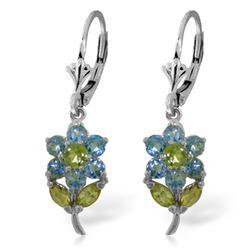 Genuine 2.12 ctw Blue Topaz & Peridot Earrings Jewelry 14KT White Gold - REF-42K4V