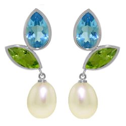 Genuine 16.6 ctw Blue Topaz & Peridot Earrings Jewelry 14KT White Gold - REF-45M7T