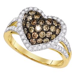 1.38 CTW Cognac-brown Color Diamond Heart Love Ring 10KT Yellow Gold - REF-79X4Y