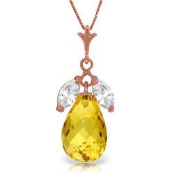 Genuine 7.2 ctw Citrine & White Topaz Necklace Jewelry 14KT Rose Gold - REF-30R5P