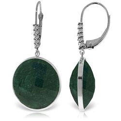 Genuine 46.15 ctw Green Sapphire Corundum & Diamond Earrings Jewelry 14KT White Gold - REF-78N3R