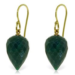 Genuine 25.8 ctw Green Sapphire Corundum Earrings Jewelry 14KT Yellow Gold - REF-25A6K