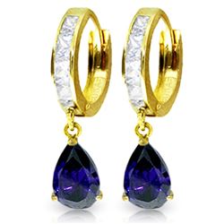 Genuine 4.55 ctw White Topaz & Sapphire Earrings Jewelry 14KT Yellow Gold - REF-64M2T