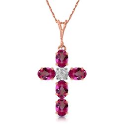 Genuine 1.88 ctw Pink Topaz & Diamond Necklace Jewelry 14KT Rose Gold - REF-39P8H